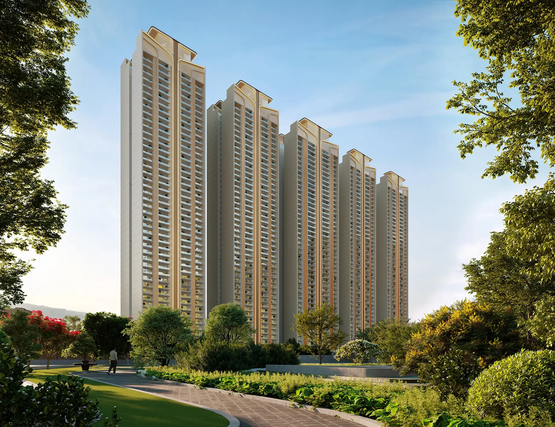 Landscaped pathway at Suncity Monarch Residences Gurgaon