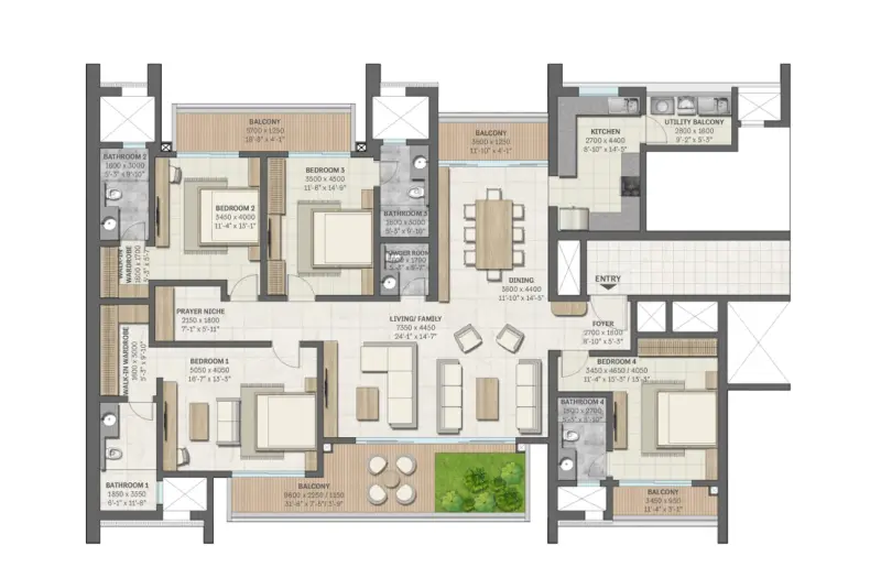 Suncity Monarch Sector 78 Gurgaon - 3 BHK + Servant Room Floor Plan