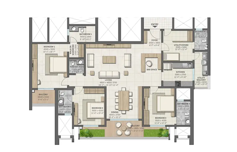 Suncity Monarch Sector 78 Gurgaon 4 BHK Floor Plan